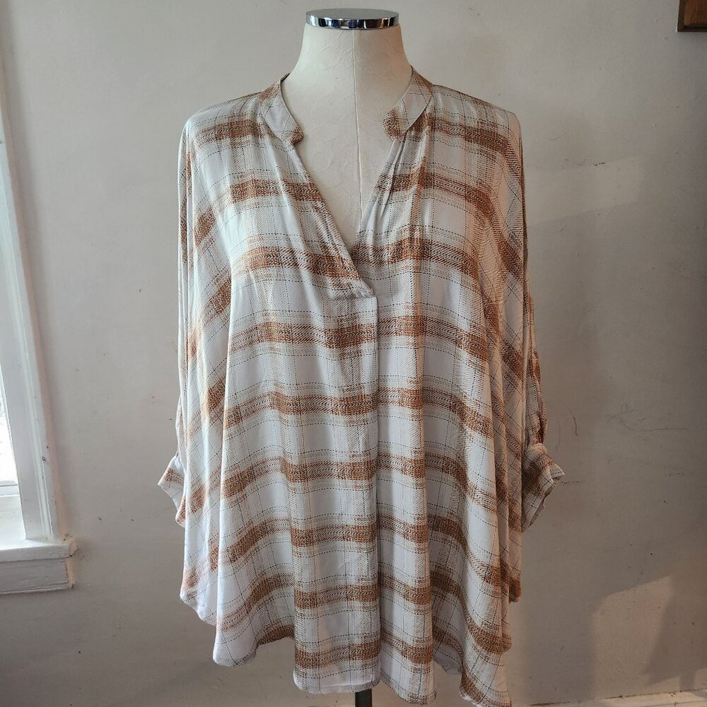 143 Story Oversized Brown Plaid Top Women's Size 1XL